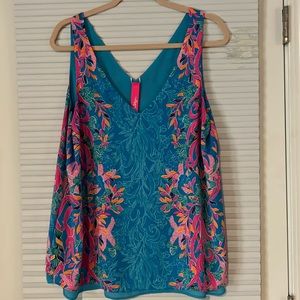 Lilly Pulitzer Florin Large reversible Large floral/teal v-neck tank top.